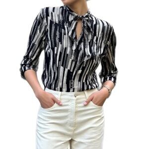 Sandra Angelozzi Femme Abstract Tie Blouse in Black & White Size XS